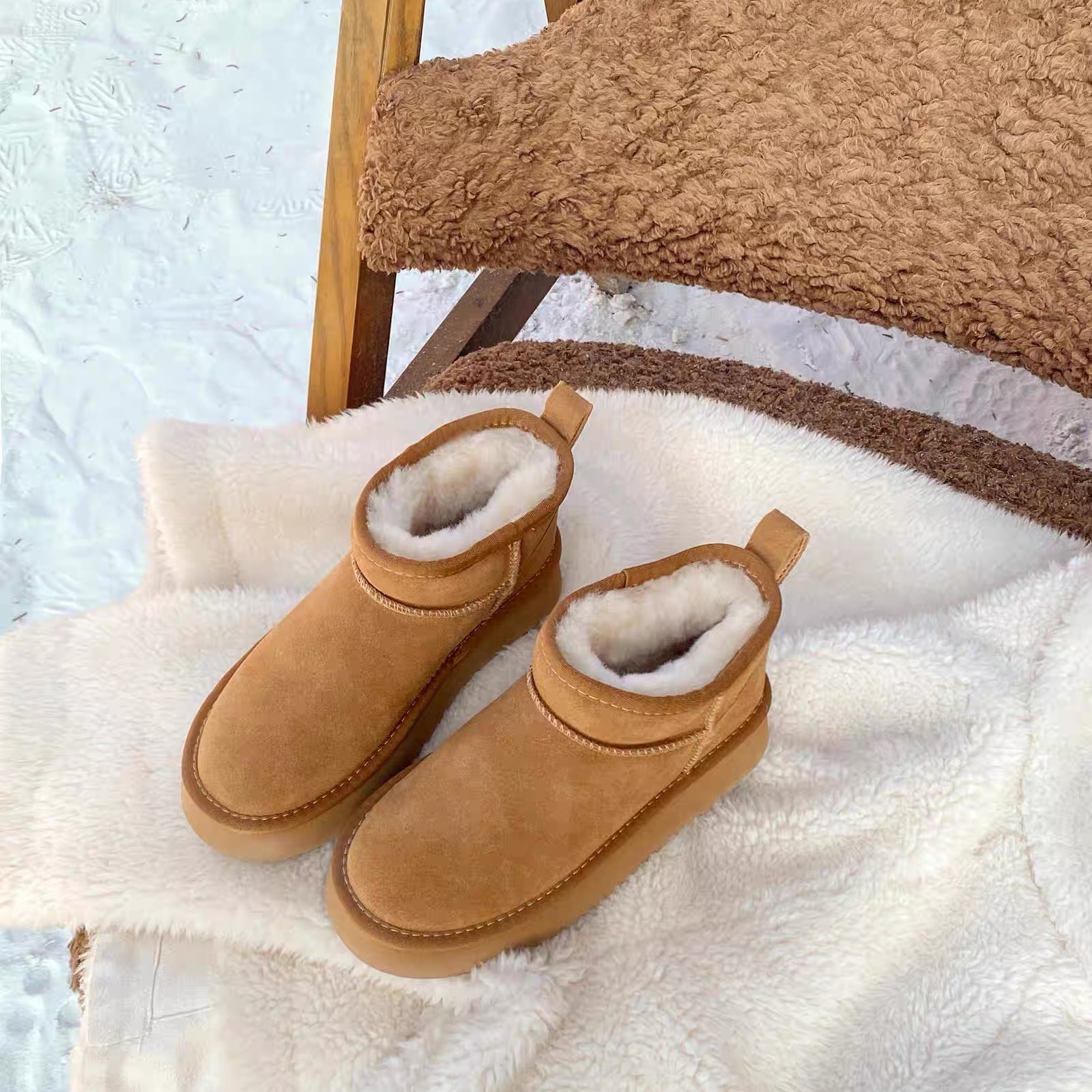 现货5854-5防水冬季厚底雪地靴女款新时尚百搭靴加绒加厚棉鞋保暖