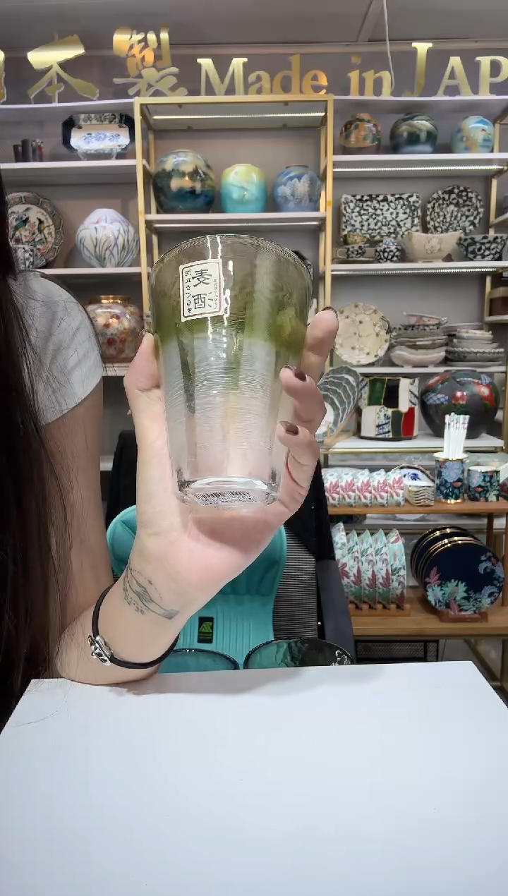陶瓷300ml阔口杯-杯口淡绿一只