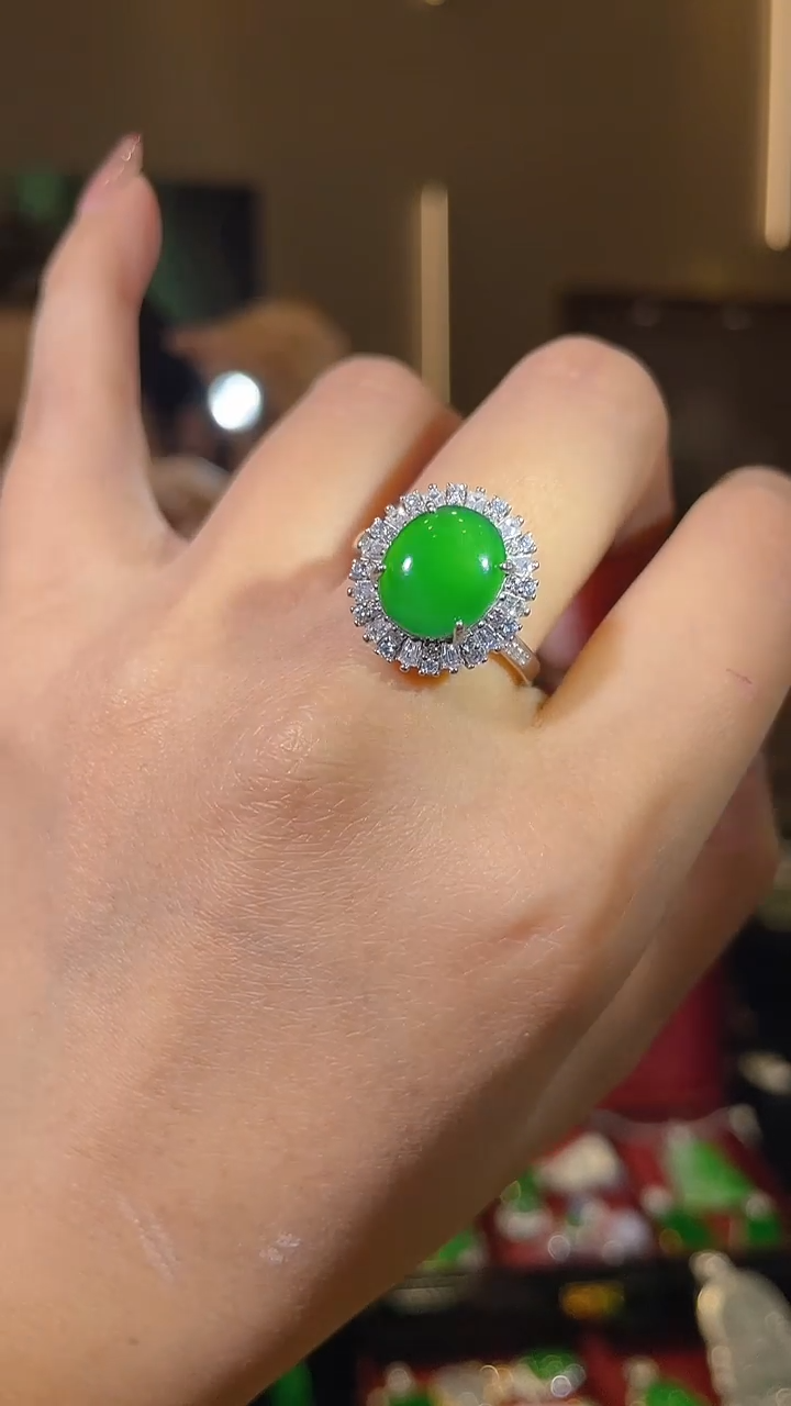 【闪购商品】翡翠戒指银S925镶嵌天然翡翠A货