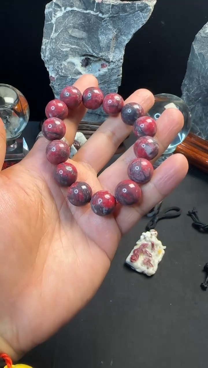 天然辰砂魅*天然朱砂原石卡15手串