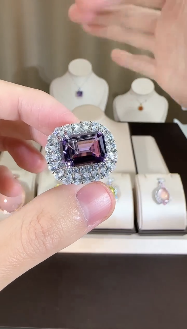 【闪购商品】紫晶戒指银S925镶嵌设计款