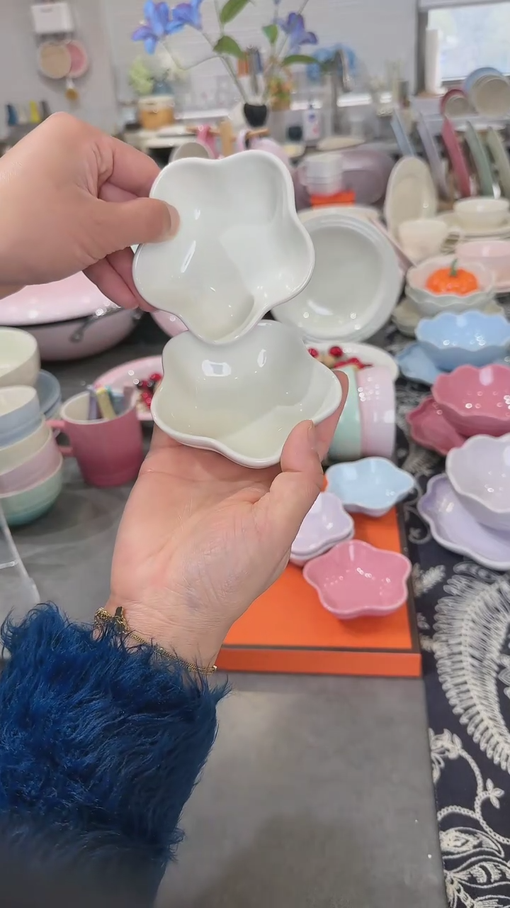 【闪购商品】瓷2件套奶油白花瓣蘸料碟