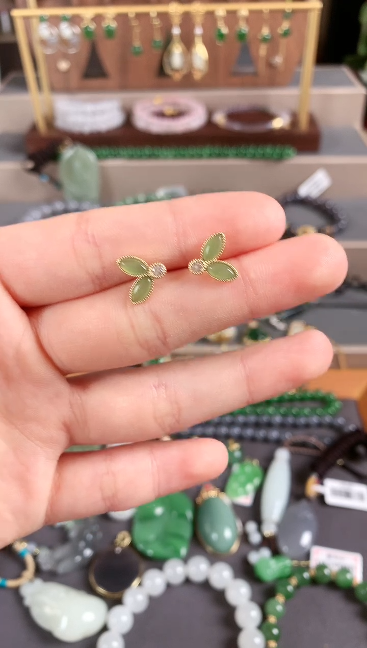 银S925镶嵌和田玉耳饰1