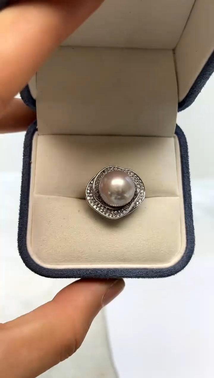银S925镶嵌戒指淡水珍珠12-13
