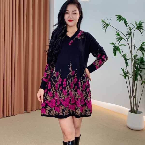 409秋冬针织羊毛衫时尚舒适中长款连衣裙