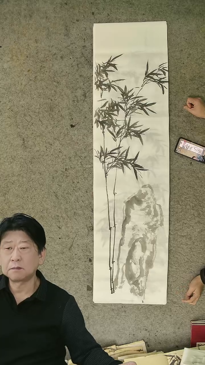 国画四尺对开  墨竹条屏 34*138cm