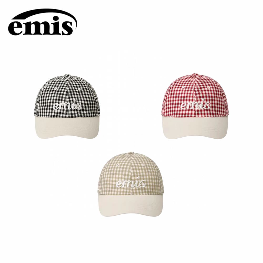 【梦一专属】emis帽子女手写体格纹棒球帽红色大头围韩系软顶鸭舌