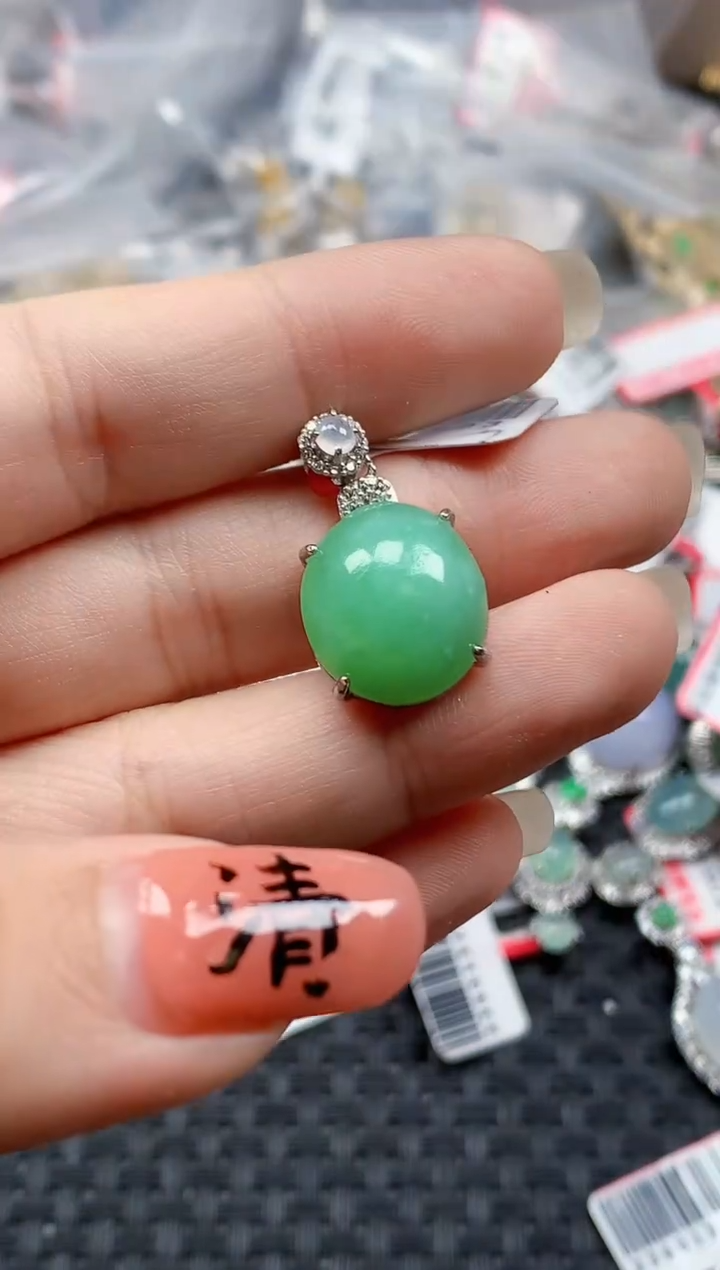 银S925镶嵌戒指翡翠天然A货缅甸翡翠