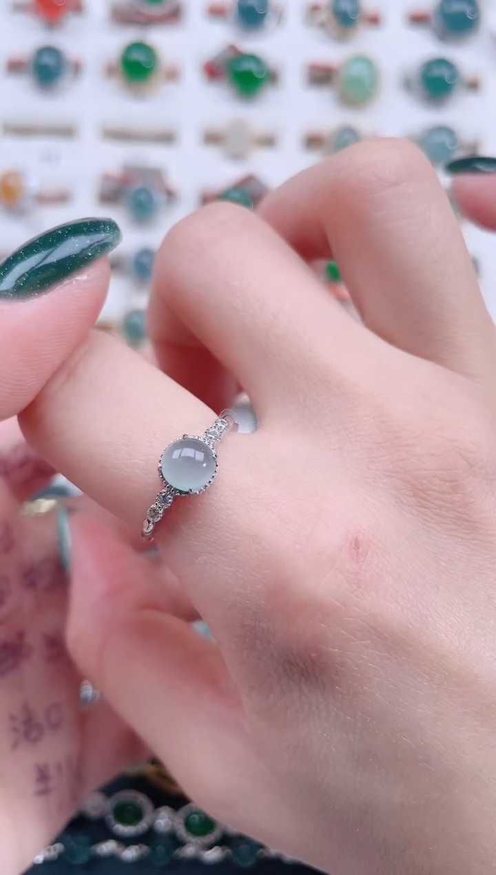 银S925镶嵌戒指翡翠天然翡翠