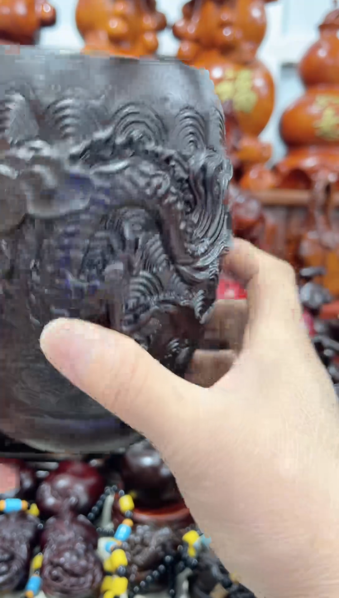 【闪购商品】黑檀木手工雕刻龙凤茶叶罐