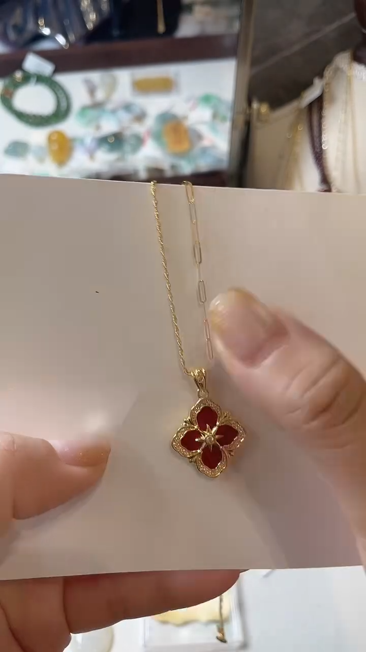 【闪购商品】玛瑙/玉髓项链18K金镶嵌项链