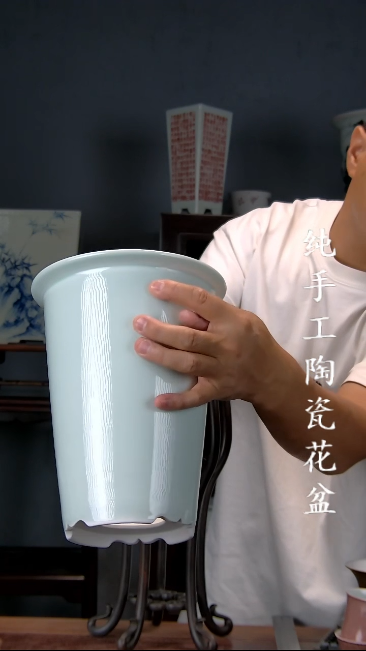 景德镇陶瓷 手工花盆-微微瑕