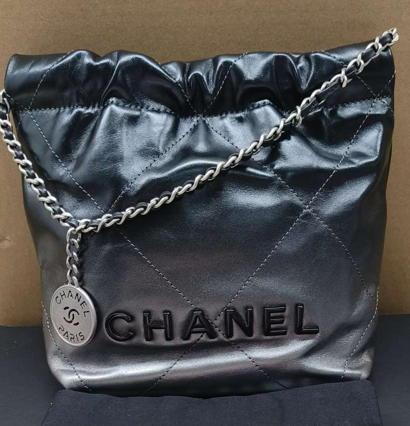99新 Chanel/香奈儿 渐变色黑字母银扣牛皮mini22bag芯片JL