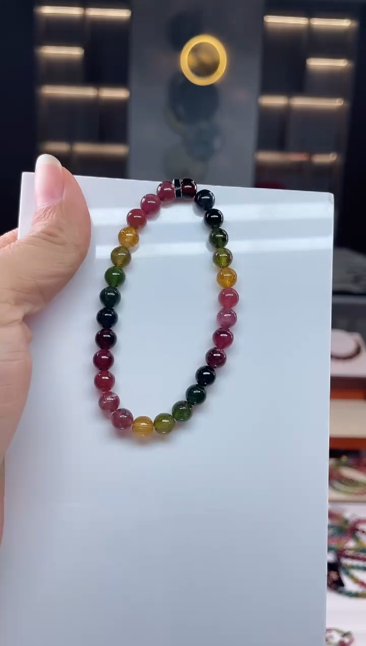 未镶嵌老矿碧玺彩虹单圈手串6mm+碧玺（多样性发一条）Q