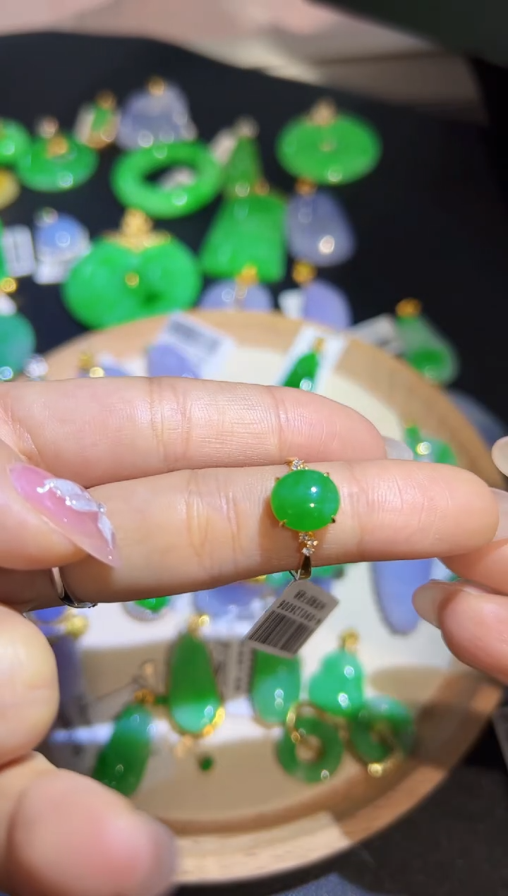 【闪购商品】翡翠戒指18K金镶嵌 Q缅料A货翡翠/支持复检/一件