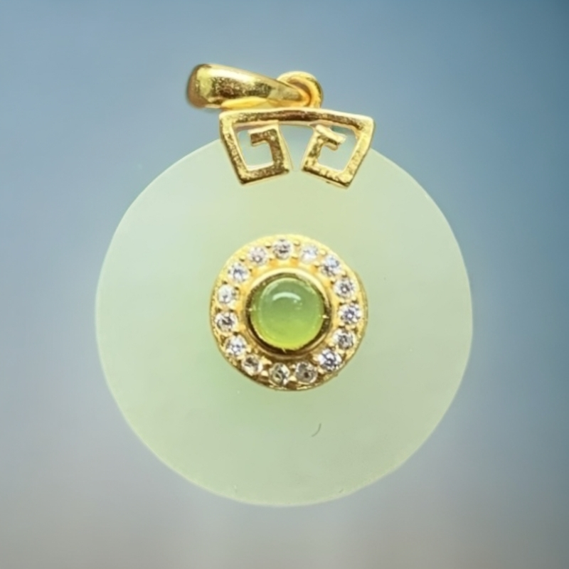 缘诚良玉天然和田玉平安扣吊坠s925银镶嵌晴水料百搭国风项链坠