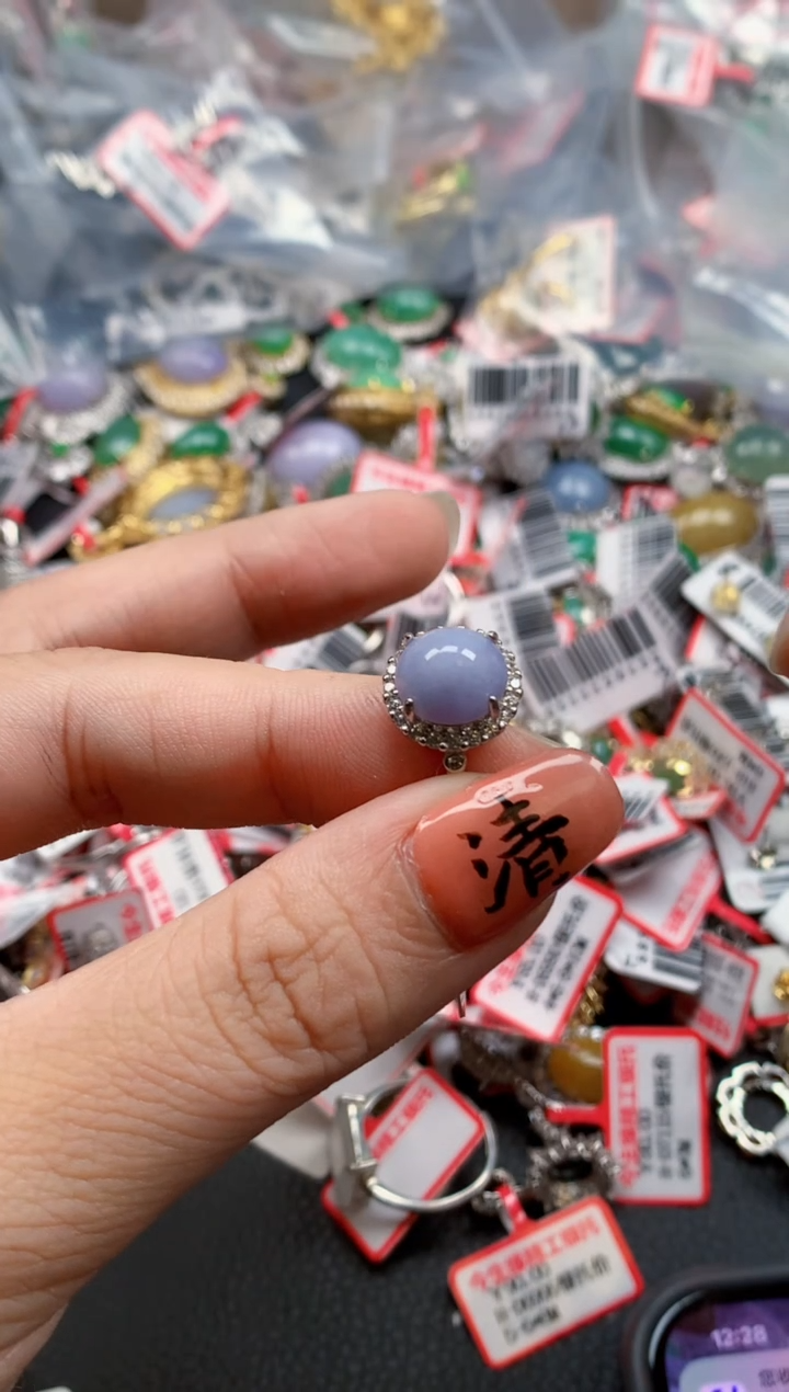 银S925镶嵌戒指翡翠天然A货缅甸翡翠