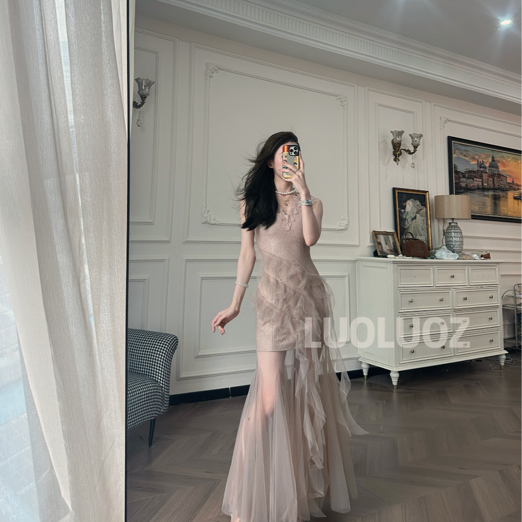 【现货】LUOLUOZ【琉璃仙境】绝美仙气网纱若隐若现长款连衣裙JF669