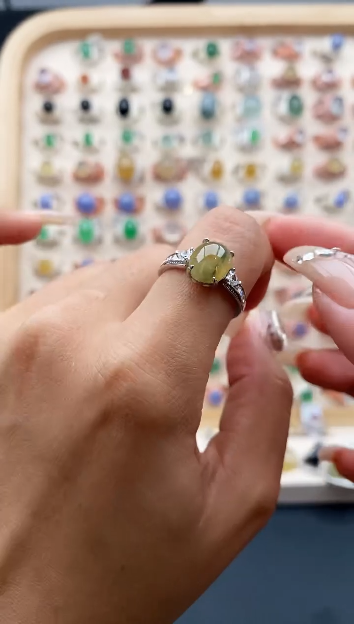 【闪购商品】翡翠戒指银S925镶嵌缅甸天然A货翡翠222  5+8