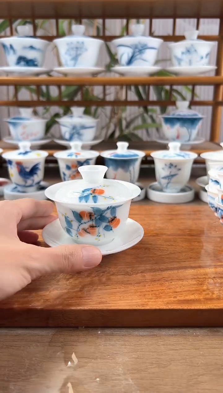 微瑕高冰柿子130ml三才盖碗