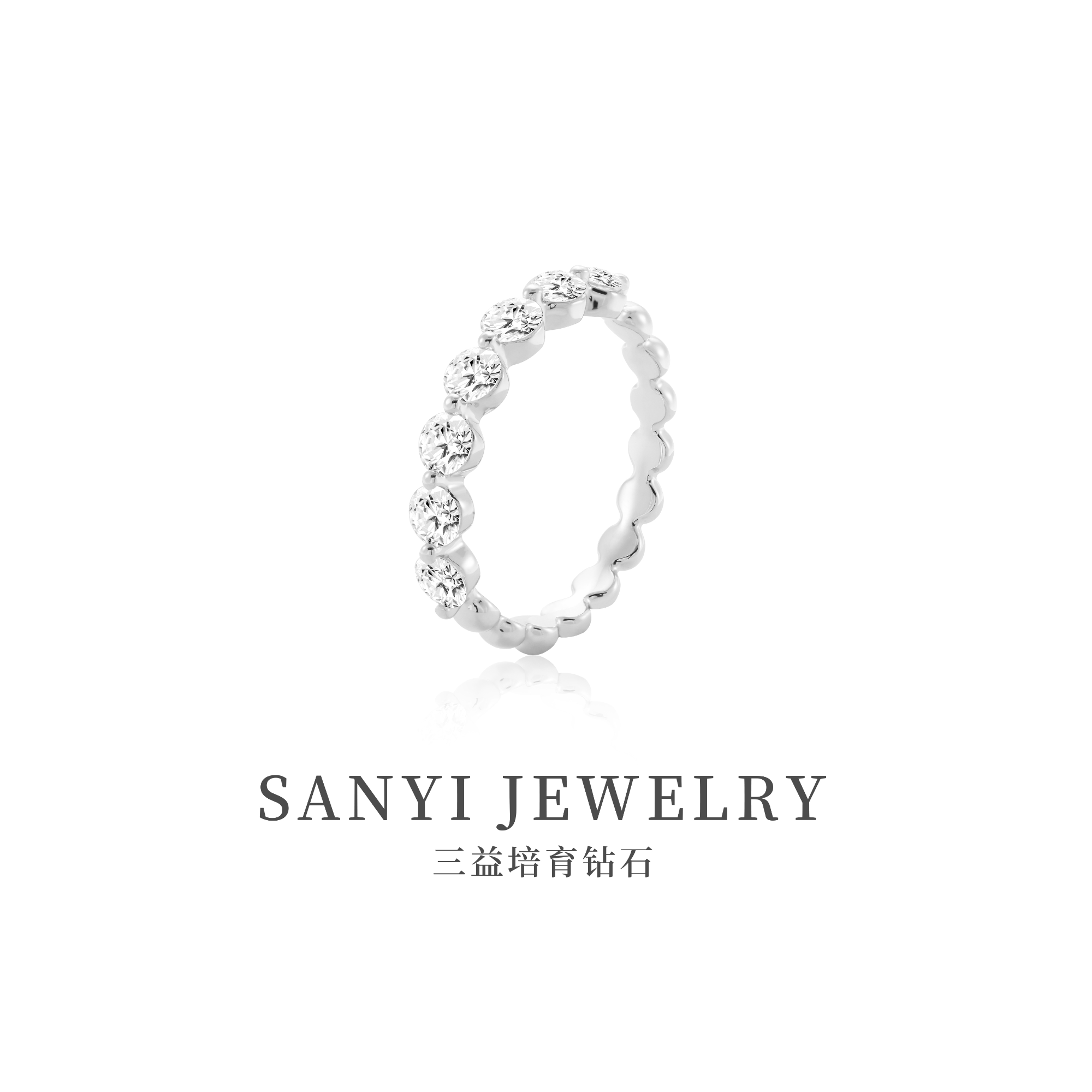 三益珠宝18K金【圆钻15分珠珠半圈】B泡泡戒壁戒指先鉴后发