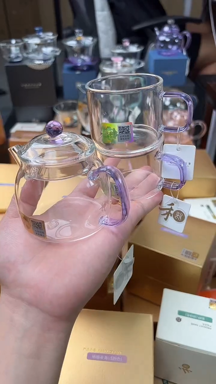 @@禾器晶彩言卿壶浅紫色+清禾杯紫2只