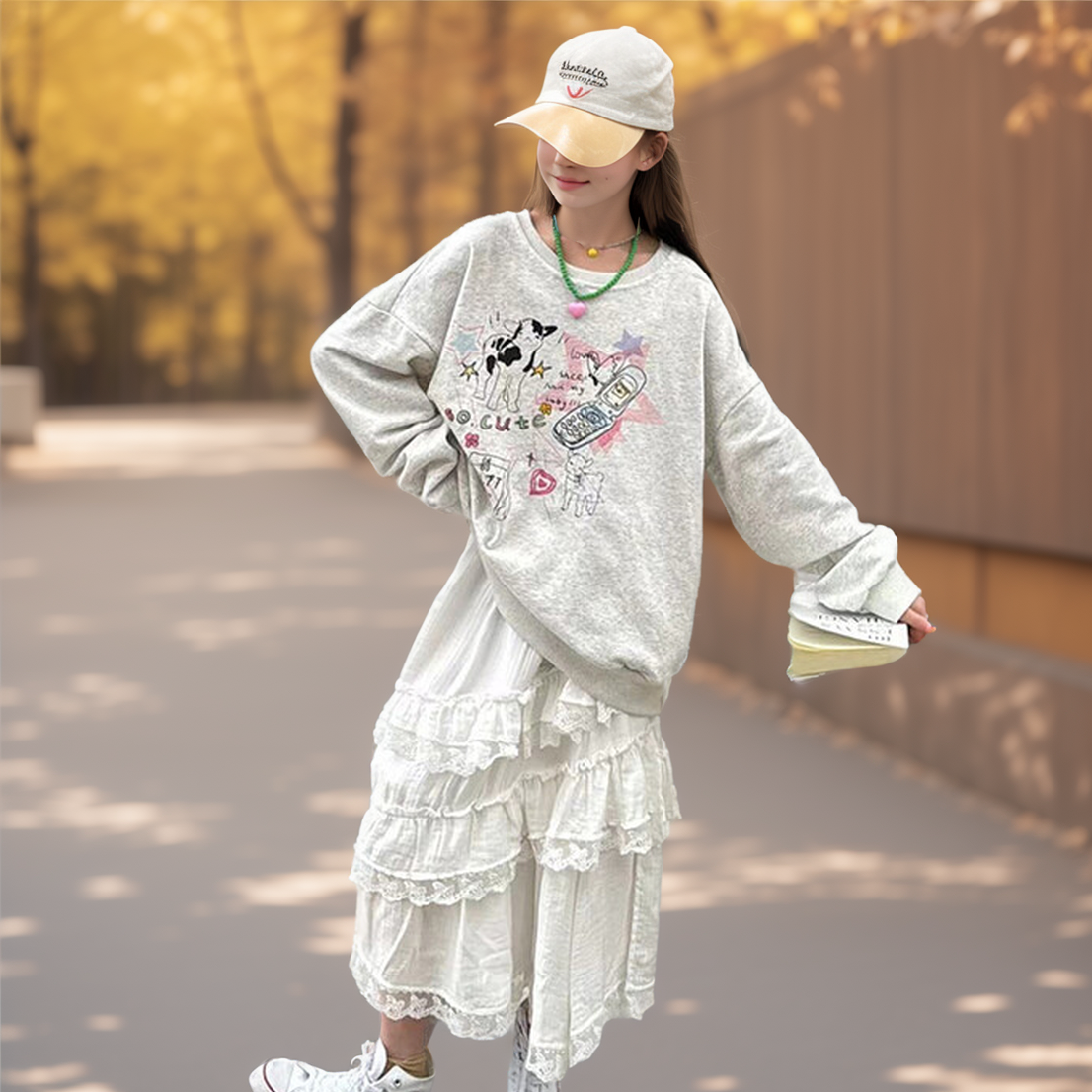 2025新款女童秋装套装韩系穿搭中大童洋气学院风白色半身裙两件套