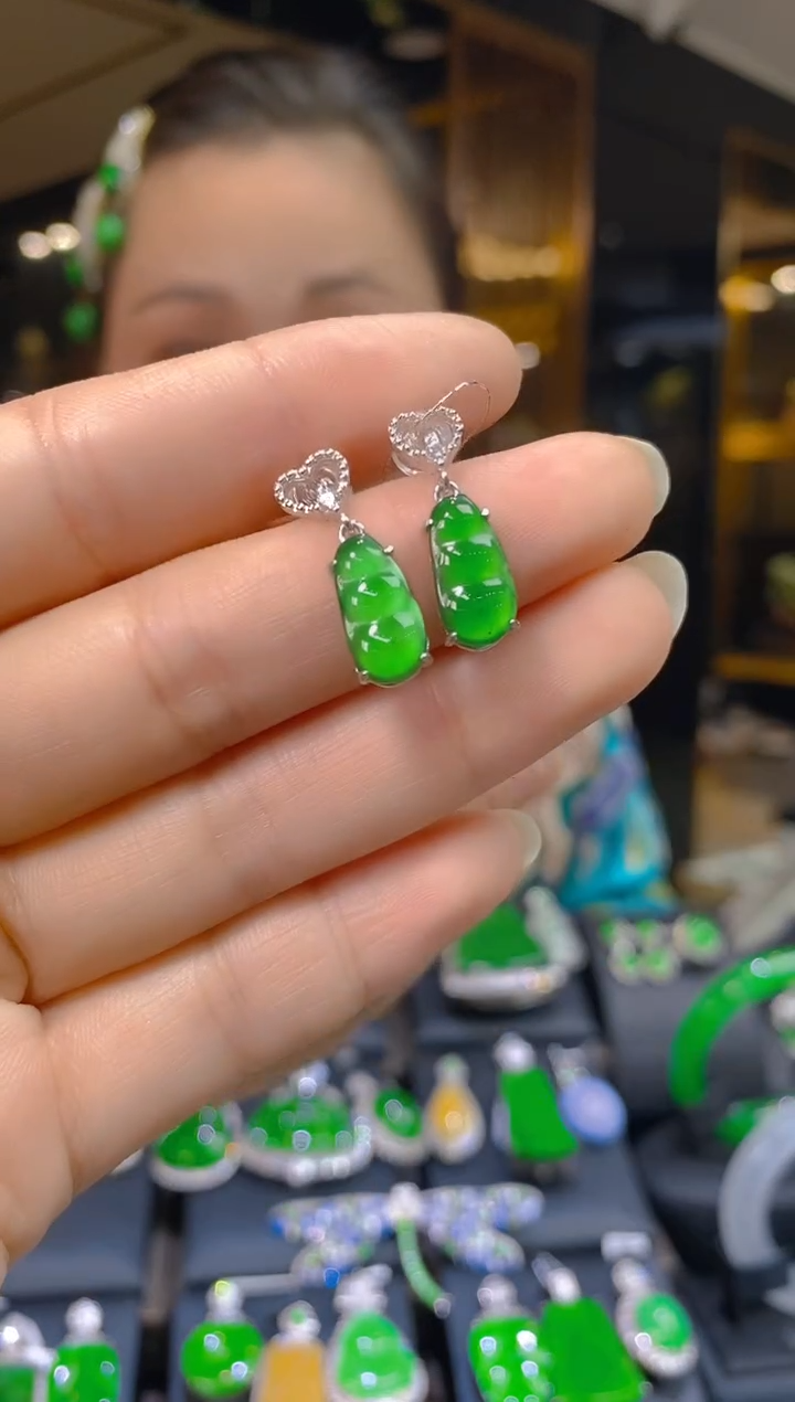 银S925镶嵌翡翠耳饰005(多样性发货发其一)