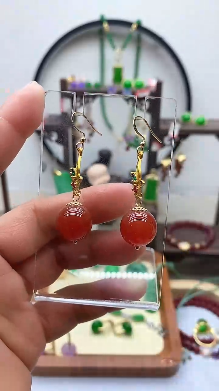 【闪购商品】南红玛瑙耳饰银S925镀金镶嵌147