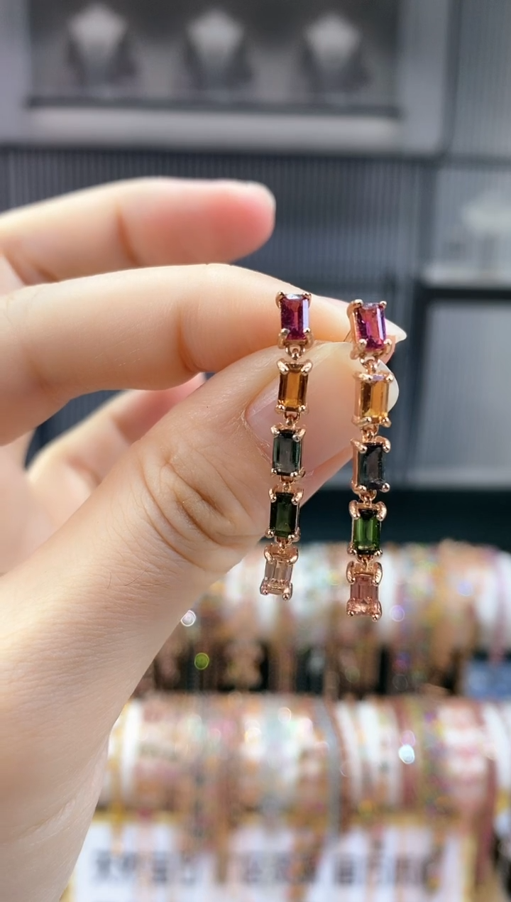 银S925镶嵌耳钉碧玺66666666