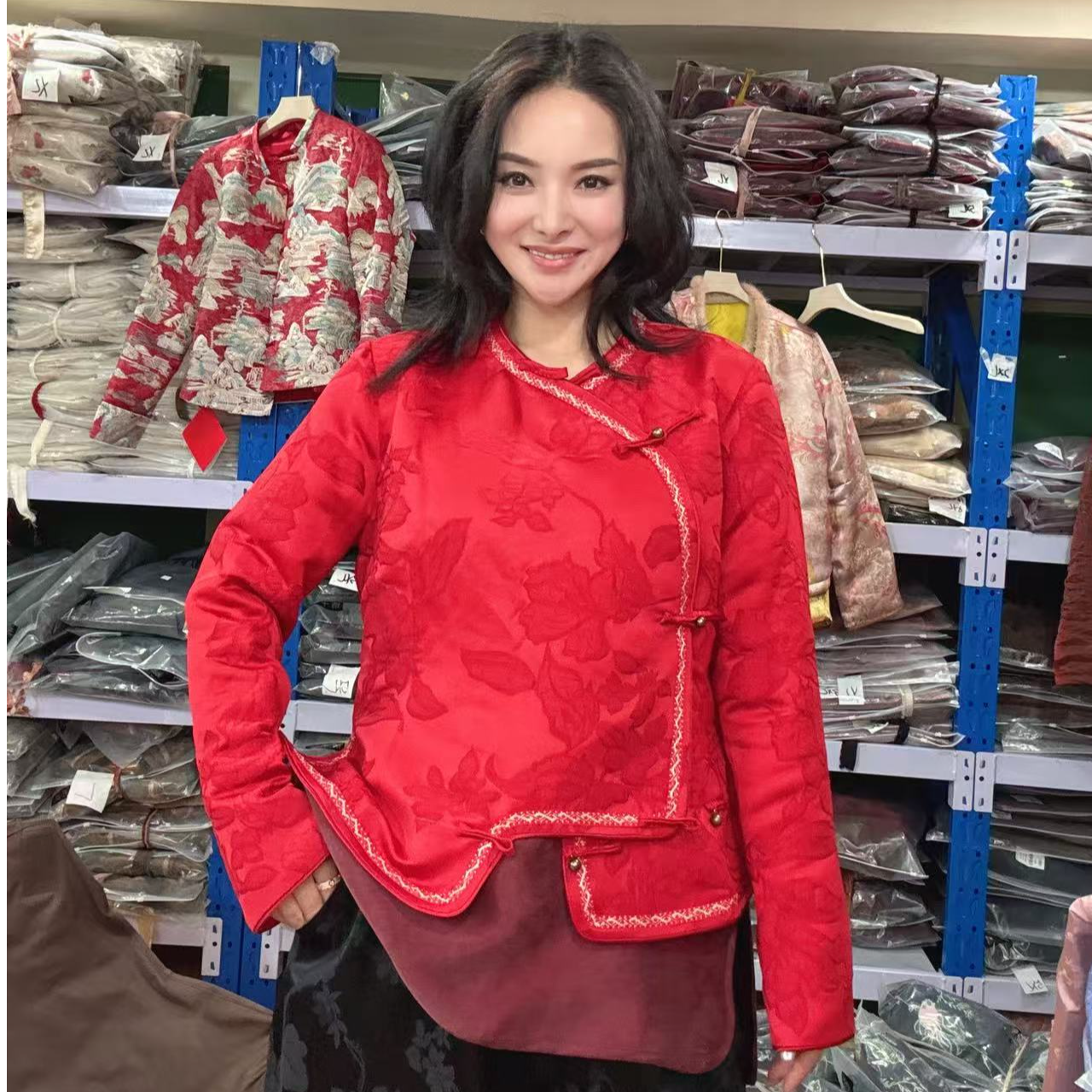 【一潮家】冬季新中式气质国风女装提花加棉偏襟上衣 19631