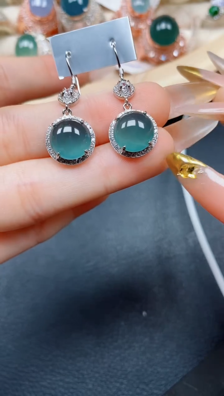 【闪购商品】翡翠耳饰银S925镶嵌翡翠