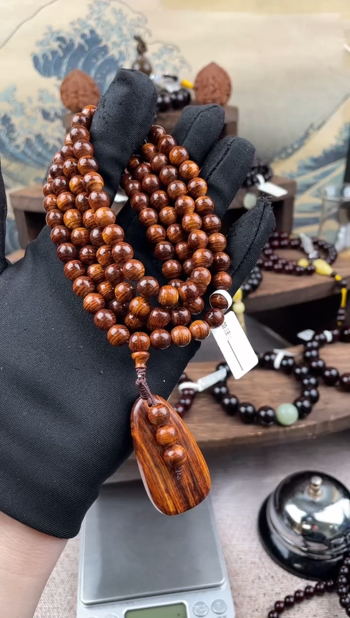 黄花梨/降香黄檀手串/手链海南黄花梨0.8*108虎皮纹