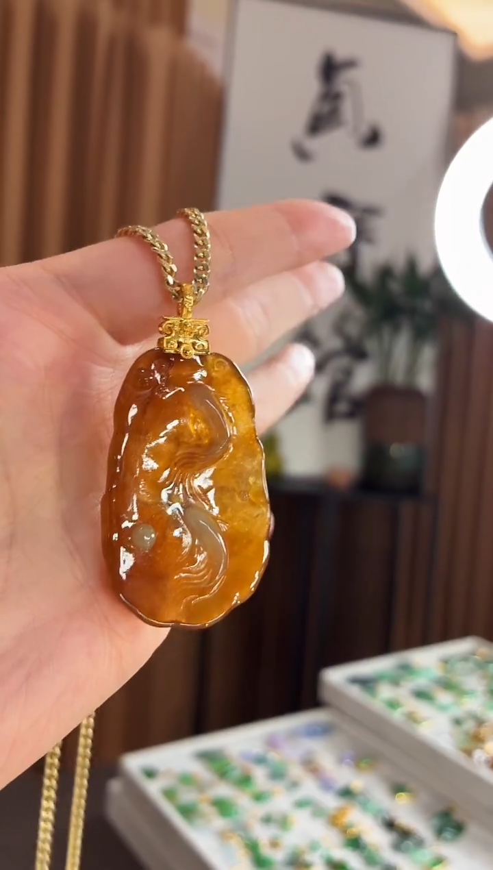 吊坠(不含链)18K金镶嵌翡翠吊坠