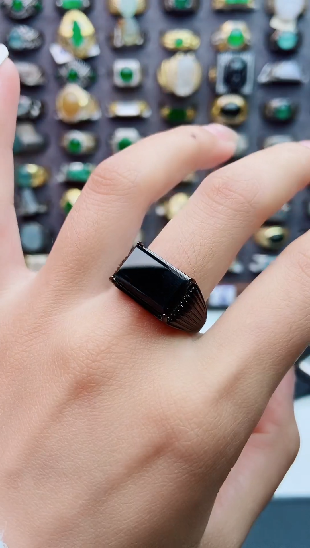 银S925镶嵌戒指翡翠天然翡翠男戒