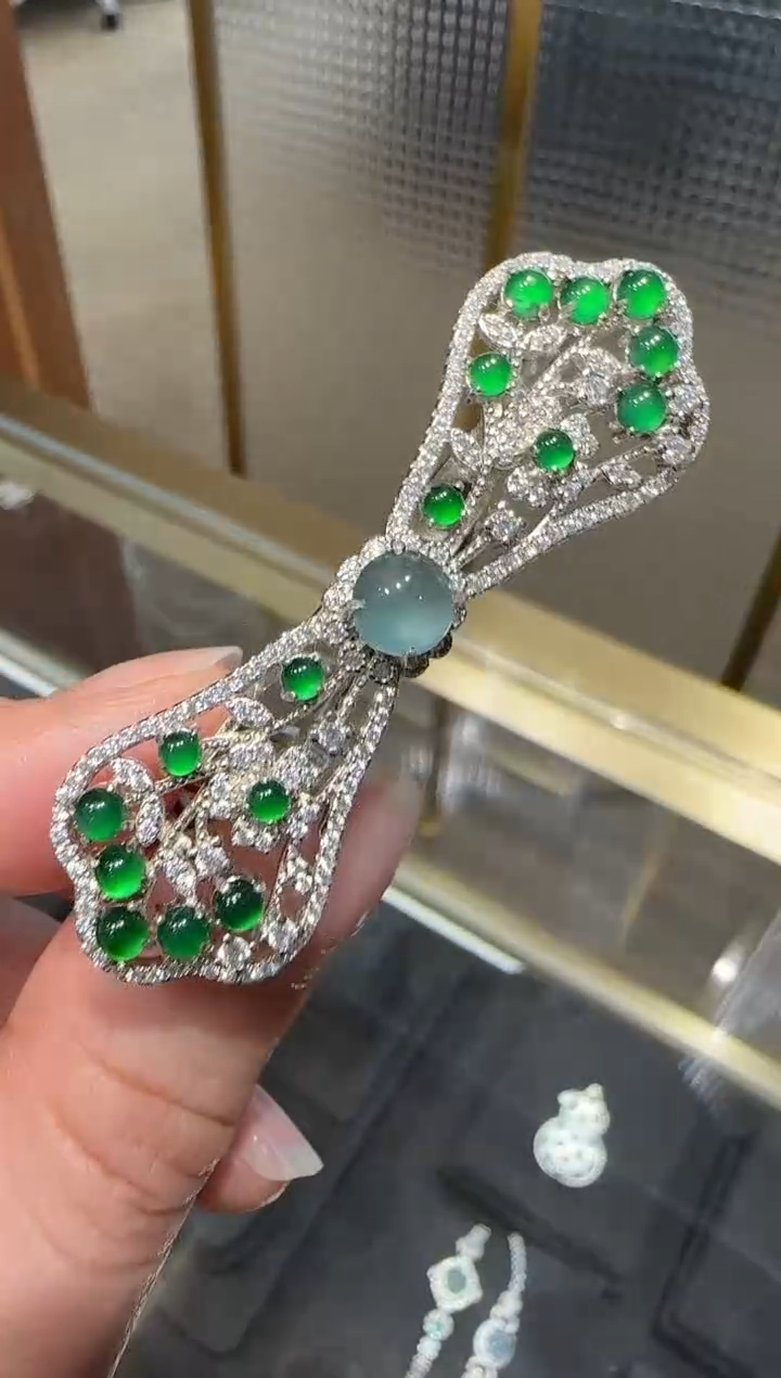 【闪购商品】翡翠吊坠(不含链)银S925镶嵌银镶 发夹