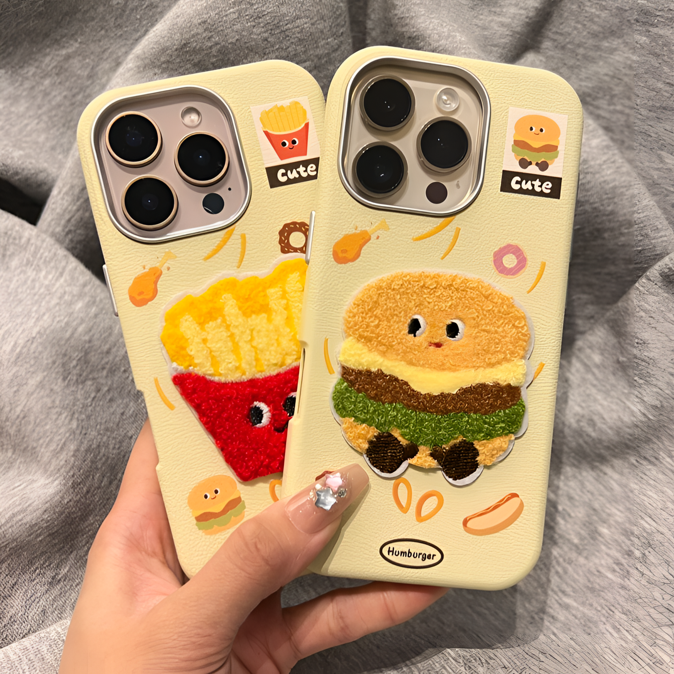 皮纹奶黄立体薯条汉堡适用iphone16promax苹果15手机壳14创意13套