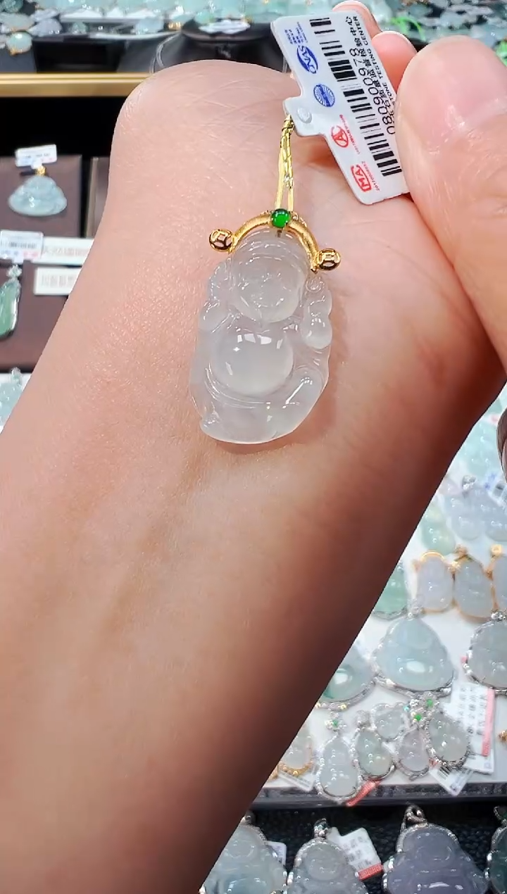 【闪购商品】翡翠吊坠(不含链)18K金镶嵌财神爷吊坠978