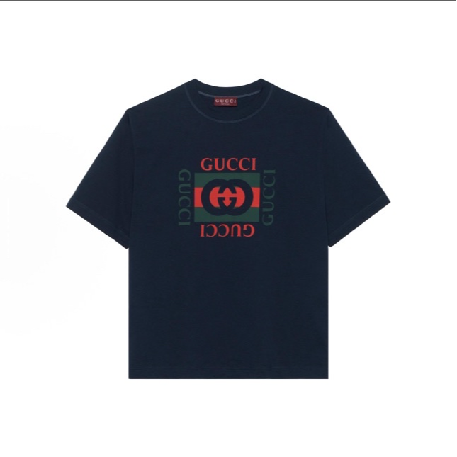 未拆封   Gucci Lido Logo字母印花圆领短袖T恤 男款 蓝色S-XL