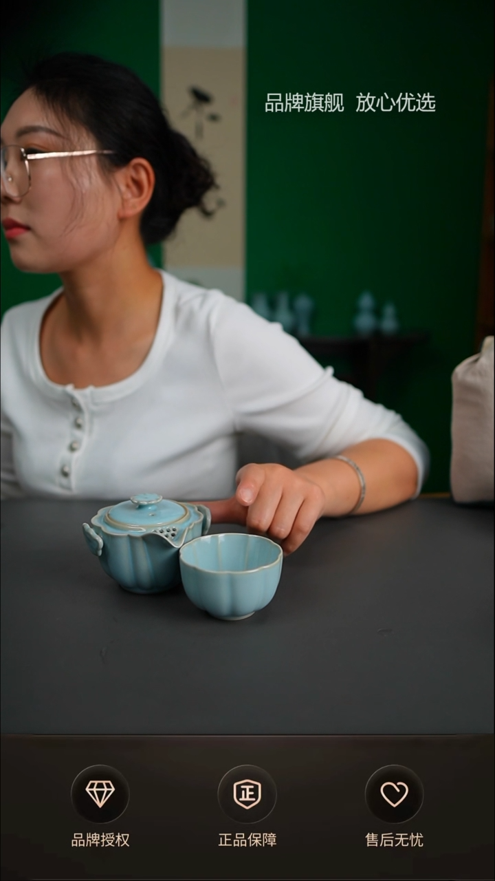 简匠汝窑天青手抓快客一壶两杯套装