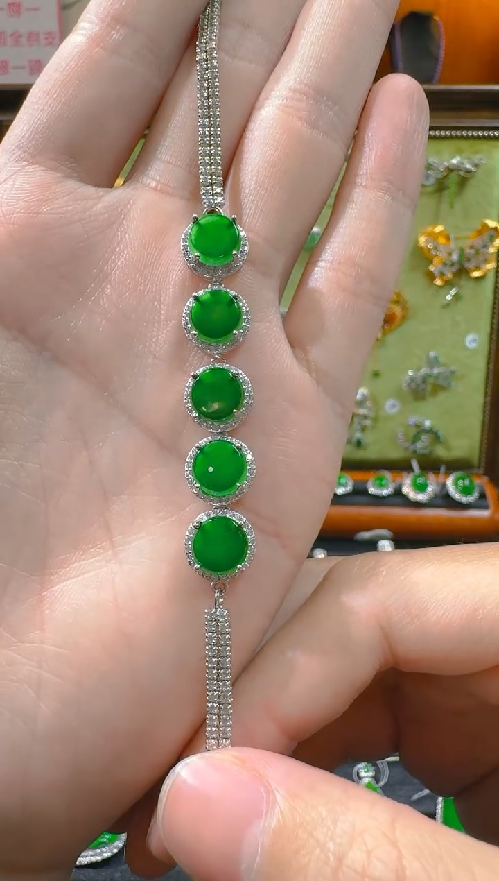 【闪购商品】翡翠手链银S925镶嵌天然A货翡翠