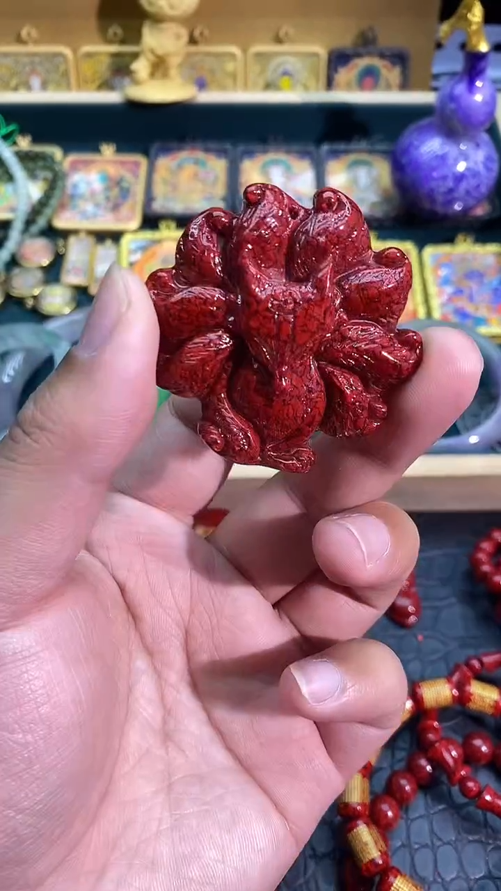 天然辰砂晶体凤九吊坠