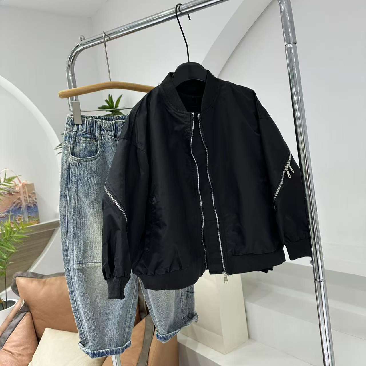 男拉链衫棒球领秋季春季普通外套黑色时尚