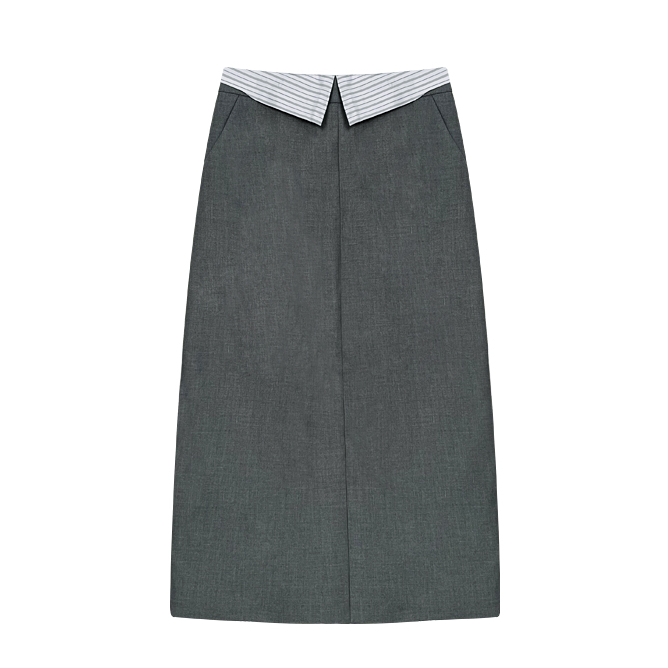 休闲气质灰色高腰开叉西装半身裙女中长款a字通勤直筒裙KI-1059