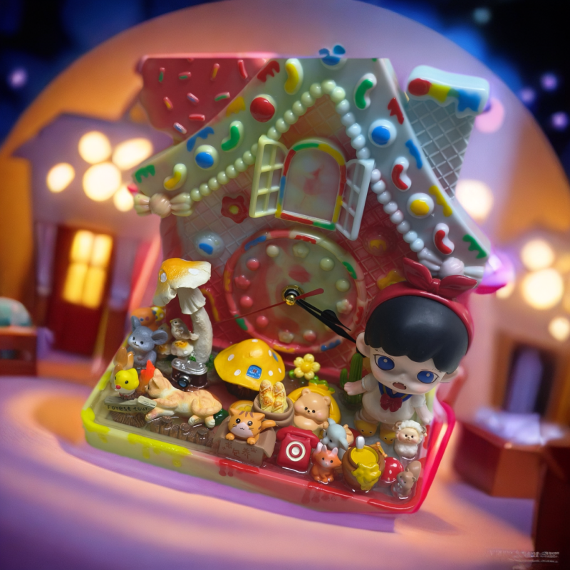 创意滴胶童话屋时钟摆件，妹妹童话屋时钟可爱桌面装饰礼物摆件