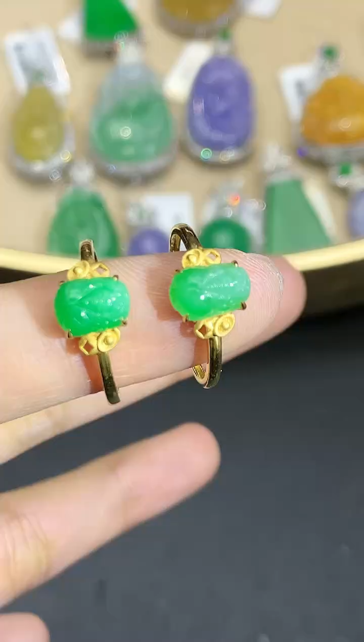 【闪购商品】翡翠戒指18K金镶嵌4664多样性发其一