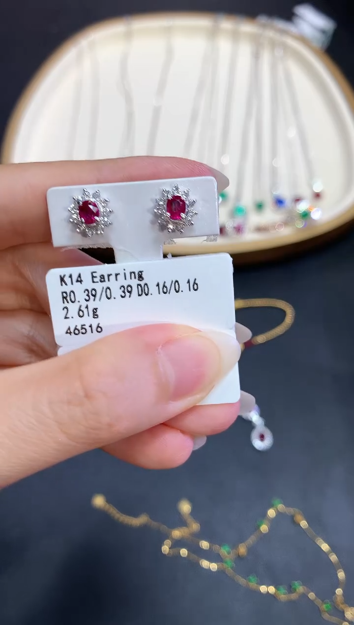 定制红宝石耳饰18K金镶嵌S9321|3999.9