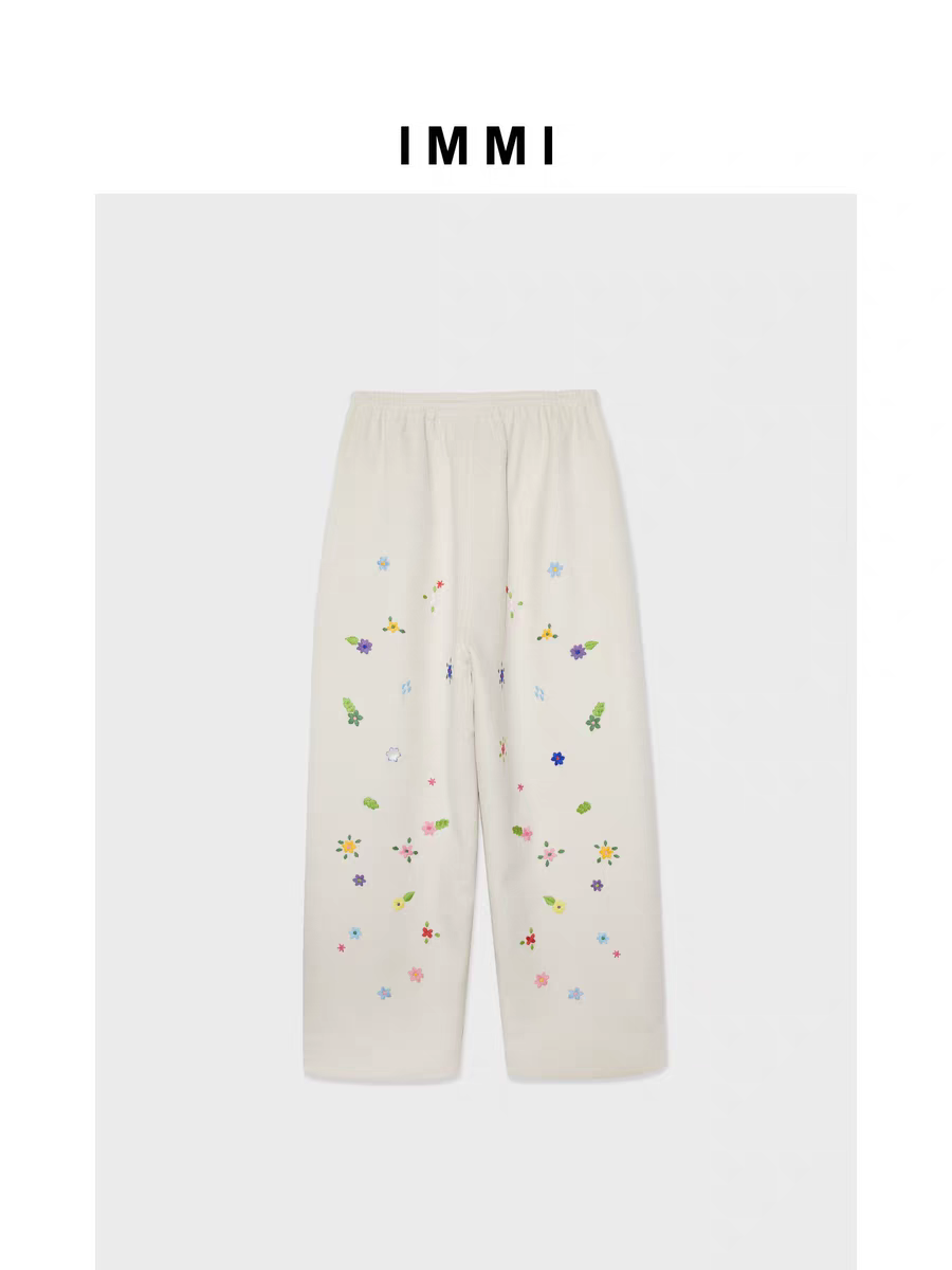 IMM  I设计师品牌羊绒双面呢绣花长裤