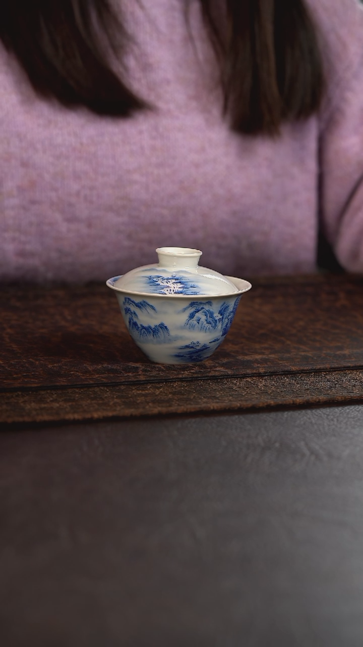 【闪购商品】杯聚澜堂重工山水卧足盖碗