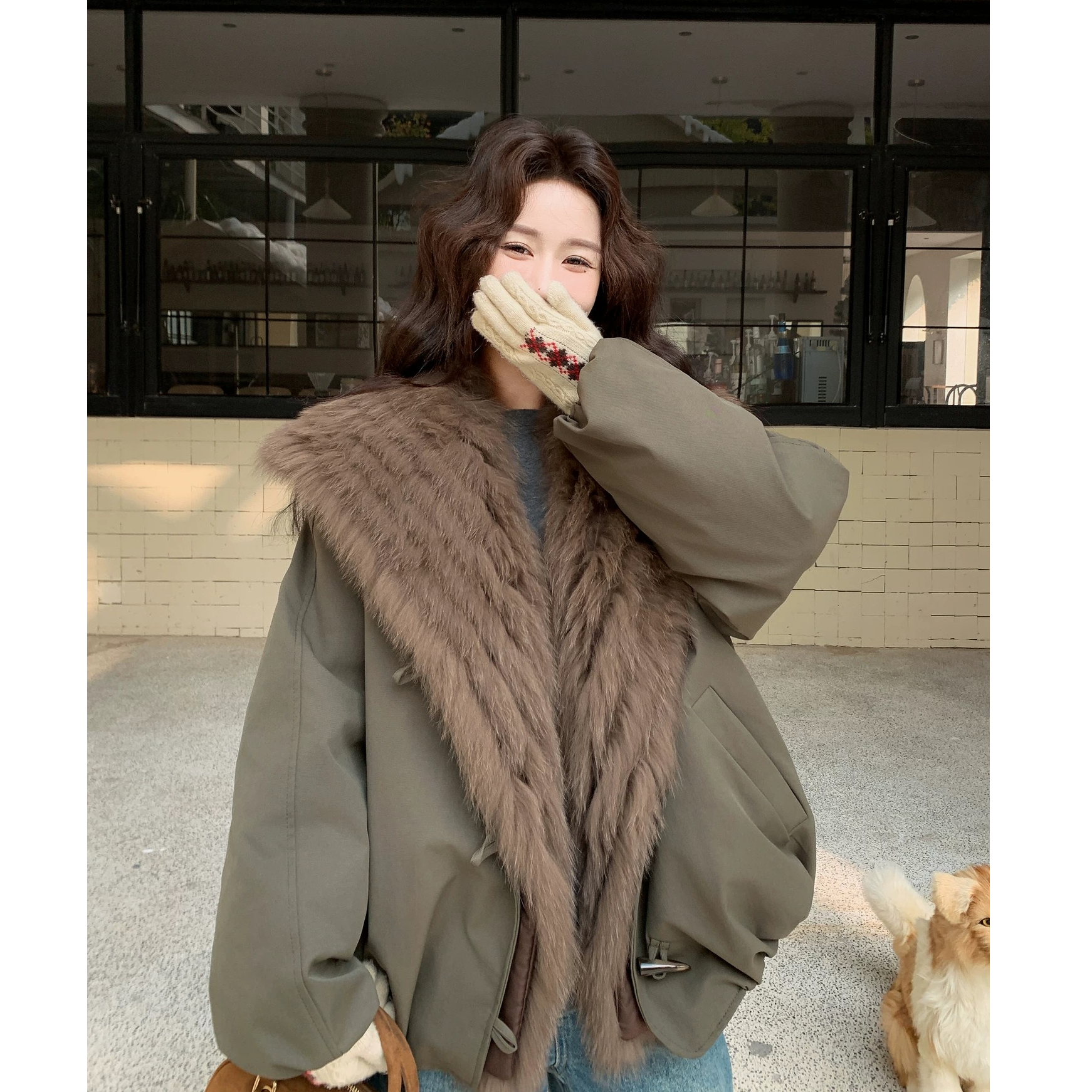 【狐狸毛+鹅绒】2025年新款冬季超大狐狸毛领派克服鹅绒羽绒服